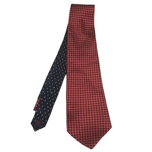 Tommy Hilfiger 100% Silk‎ Tie Red Navy Plaid Woven Classic Fast Ship Made In USA